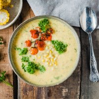 This Zucchini Corn Chowder is packed full of veggies, creamy and filling. And it's vegan and gluten-free! | Vibrant Plate