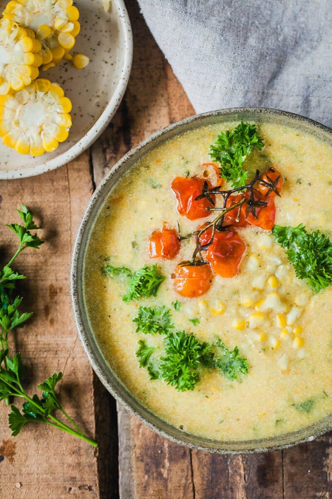 Creamy Zucchini Corn Chowder {Vegan} Vibrant plate