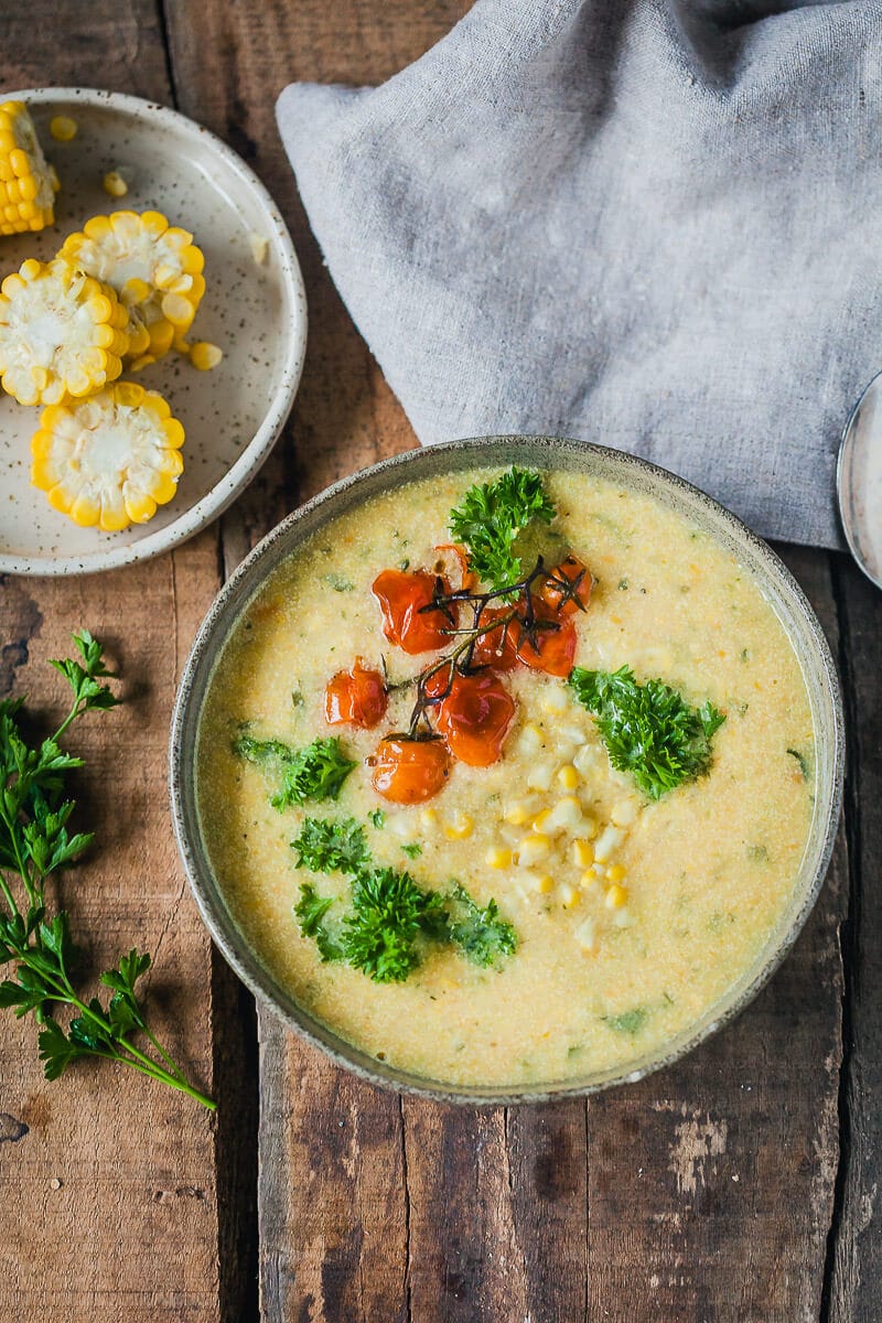 This Zucchini Corn Chowder is packed full of veggies, creamy and filling. And it's vegan and gluten-free! | Vibrant Plate