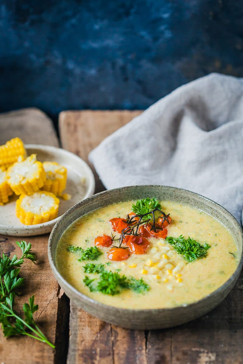 This Zucchini Corn Chowder is packed full of veggies, creamy and filling. And it's vegan and gluten-free! | Vibrant Plate