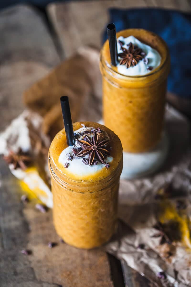 This beautiful golden Turmeric Persimmon Smoothie is your ultimate Fall smoothie! Vegan, Easy & Delicious! | Vibrant Plate