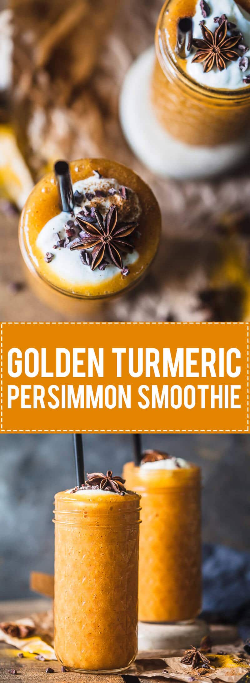 This beautiful golden Turmeric Persimmon Smoothie is your ultimate Fall smoothie! Vegan, Easy & Delicious!