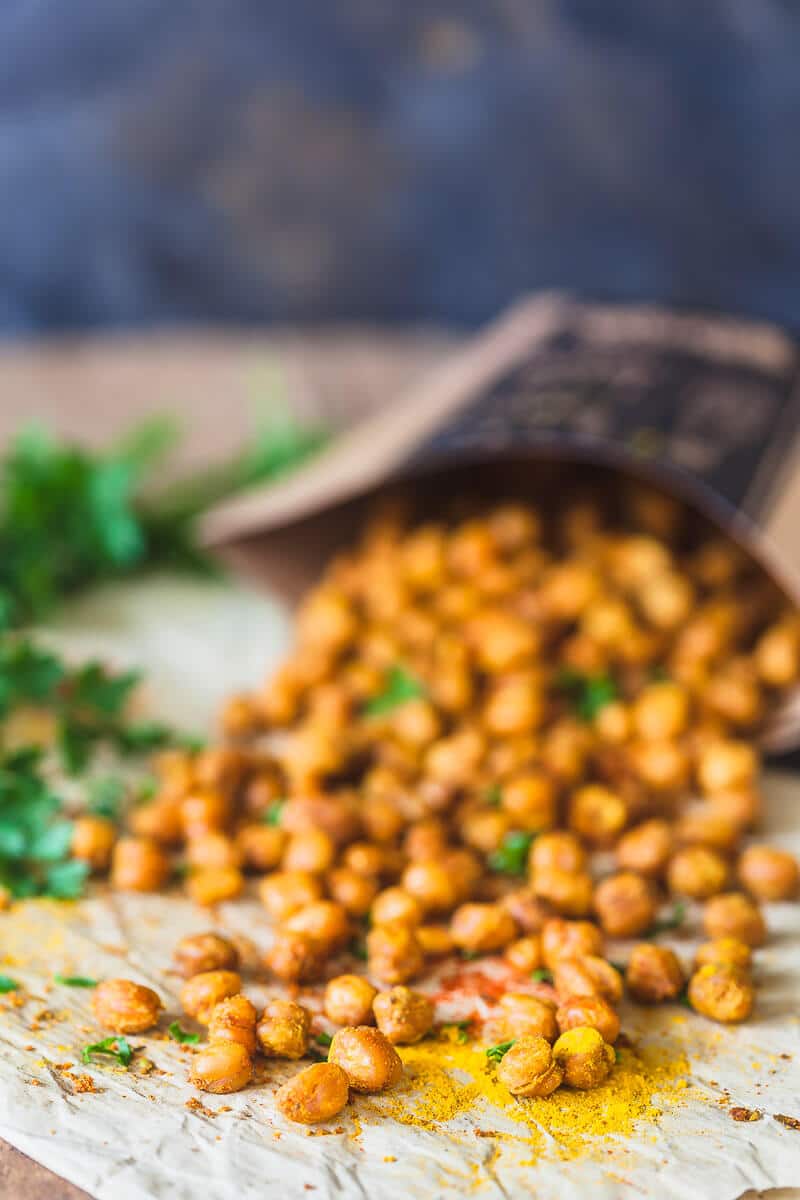 Crispy Turmeric Roasted Chickpeas (Garbanzo Beans) are a great Vegan & Gluten-Free healthy snack or delicious salad topping! | Vibrant Plate