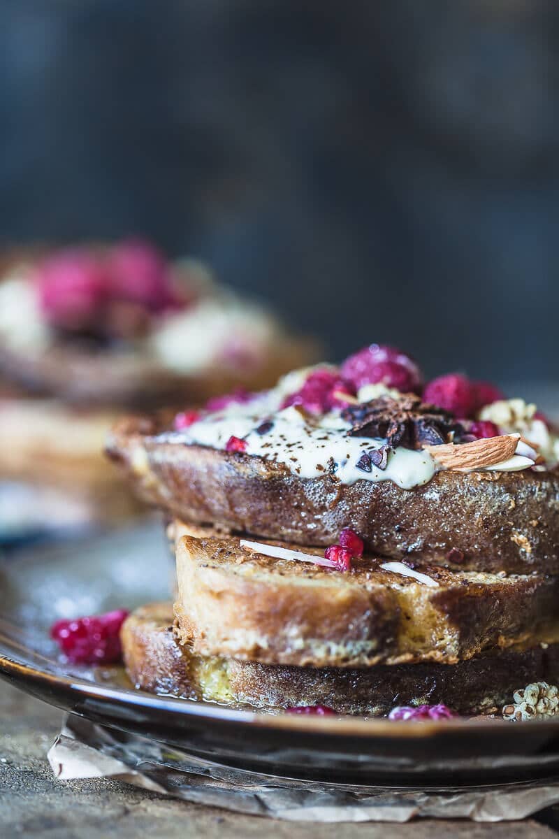 Dairy-Free Sourdough French Toast is the perfect and delicious way to use up stale sourdough bread. | Vibrant Plate