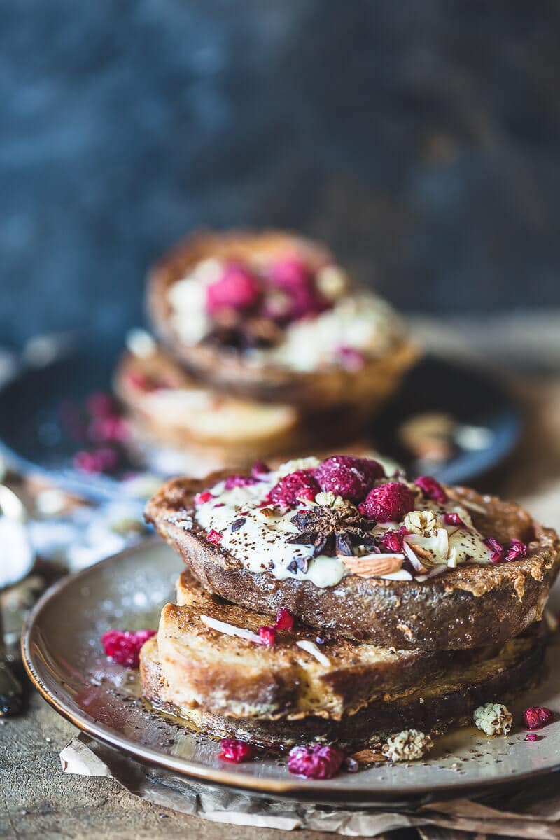 Dairy-Free Sourdough French Toast is the perfect and delicious way to use up stale sourdough bread. | Vibrant Plate