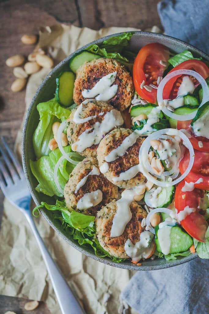 Leftover Falafel Salad with Lemon Tahini Dressing is an easy 30-minute meal using leftover falafel patties. Vegan & Delicious! | Vibrant Plate