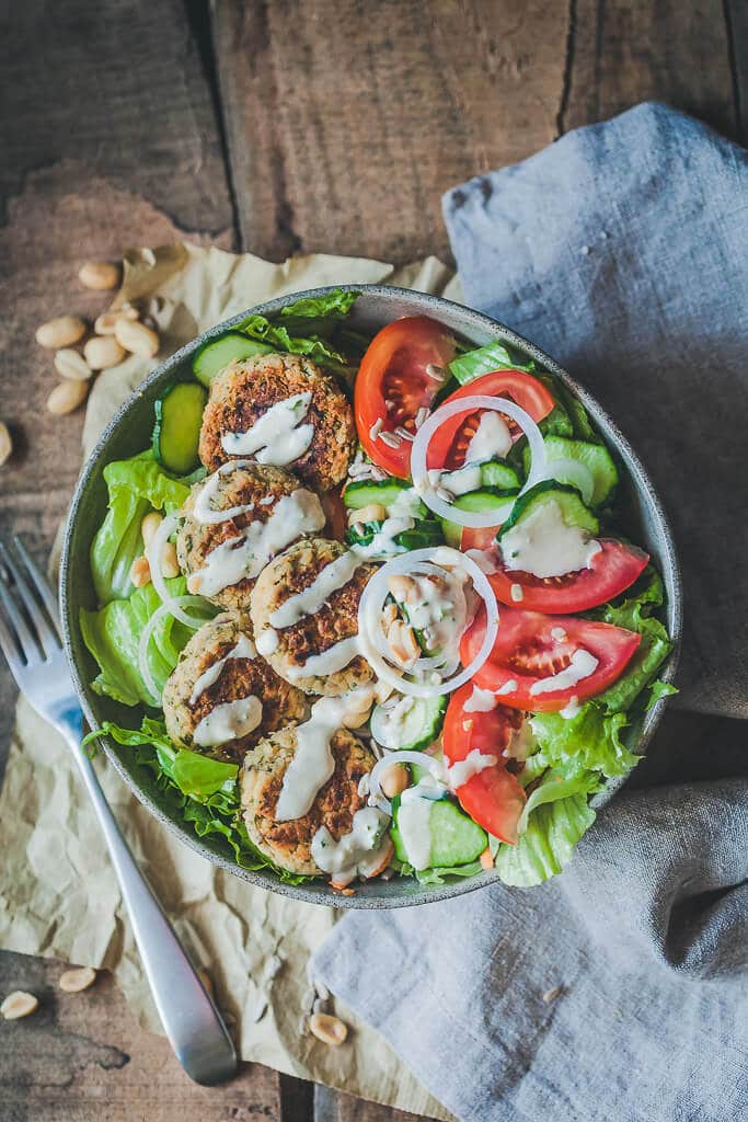 Leftover Falafel Salad with Lemon Tahini Dressing is an easy 30-minute meal using leftover falafel patties. Vegan & Delicious! | Vibrant Plate