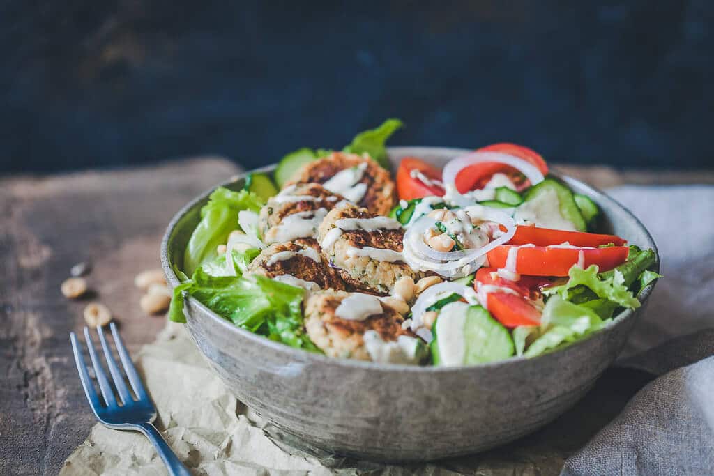 Leftover Falafel Salad with Lemon Tahini Dressing is an easy 30-minute meal using leftover falafel patties. Vegan & Delicious! | Vibrant Plate