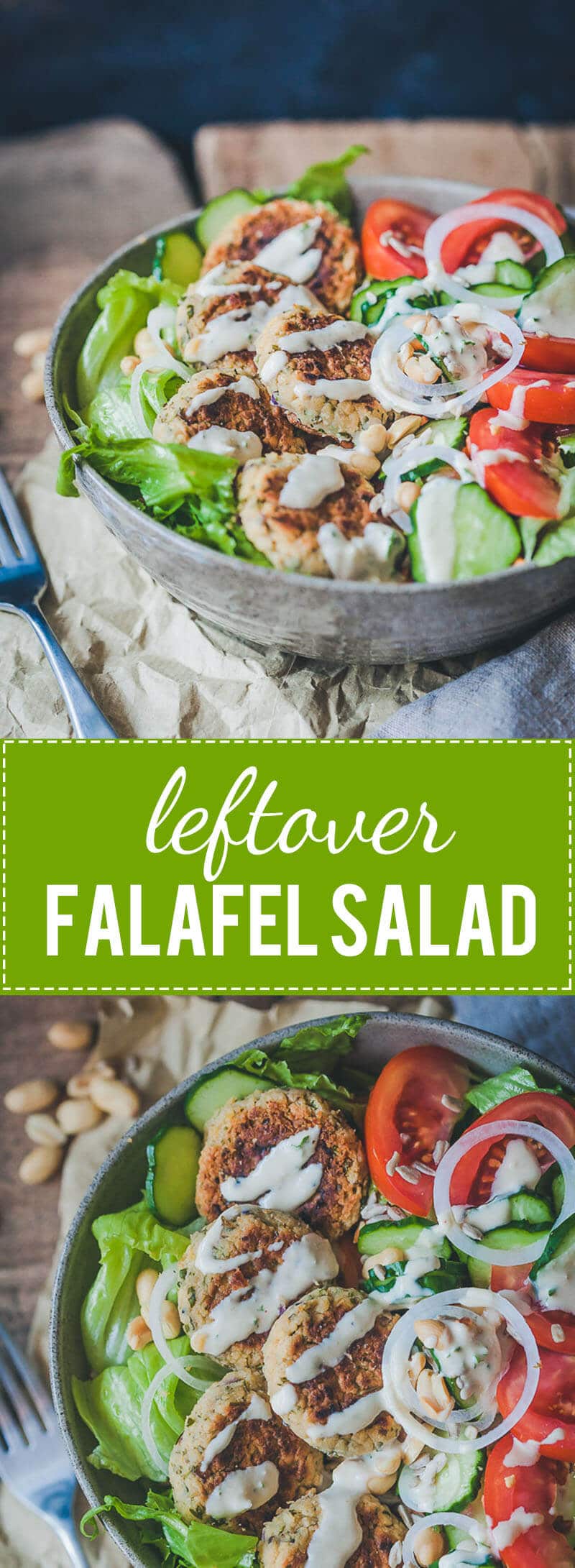 Leftover Falafel Salad with Lemon Tahini Dressing is an easy 30-minute meal using leftover falafel patties. Vegan & Delicious!