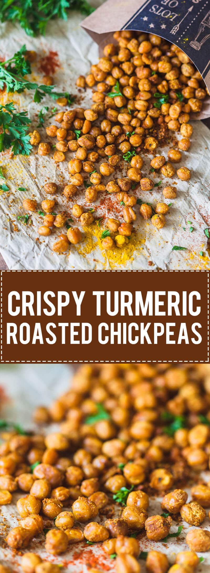 Crispy Turmeric Roasted Chickpeas (Garbanzo Beans) are a great Vegan & Gluten-Free healthy snack or delicious salad topping.