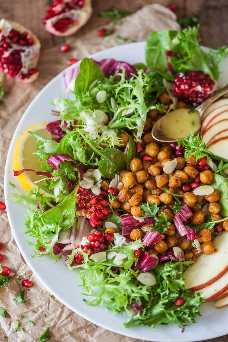 The Ultimate Fall Abundance Endive Salad is topped with Crispy Chickpeas, Apples & Mustard Vinaigrette. Vegan and Gluten-Free! | Vibrant Plate