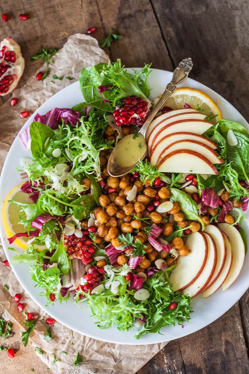 The Ultimate Fall Abundance Endive Salad is topped with Crispy Chickpeas, Apples & Mustard Vinaigrette. Vegan and Gluten-Free! | Vibrant Plate