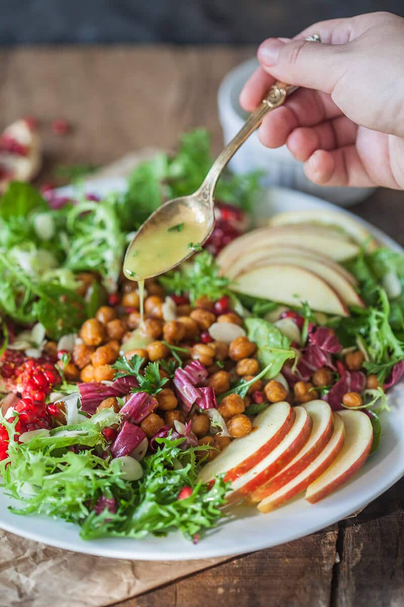 The Ultimate Fall Abundance Endive Salad is topped with Crispy Chickpeas, Apples & Mustard Vinaigrette. Vegan and Gluten-Free! | Vibrant Plate