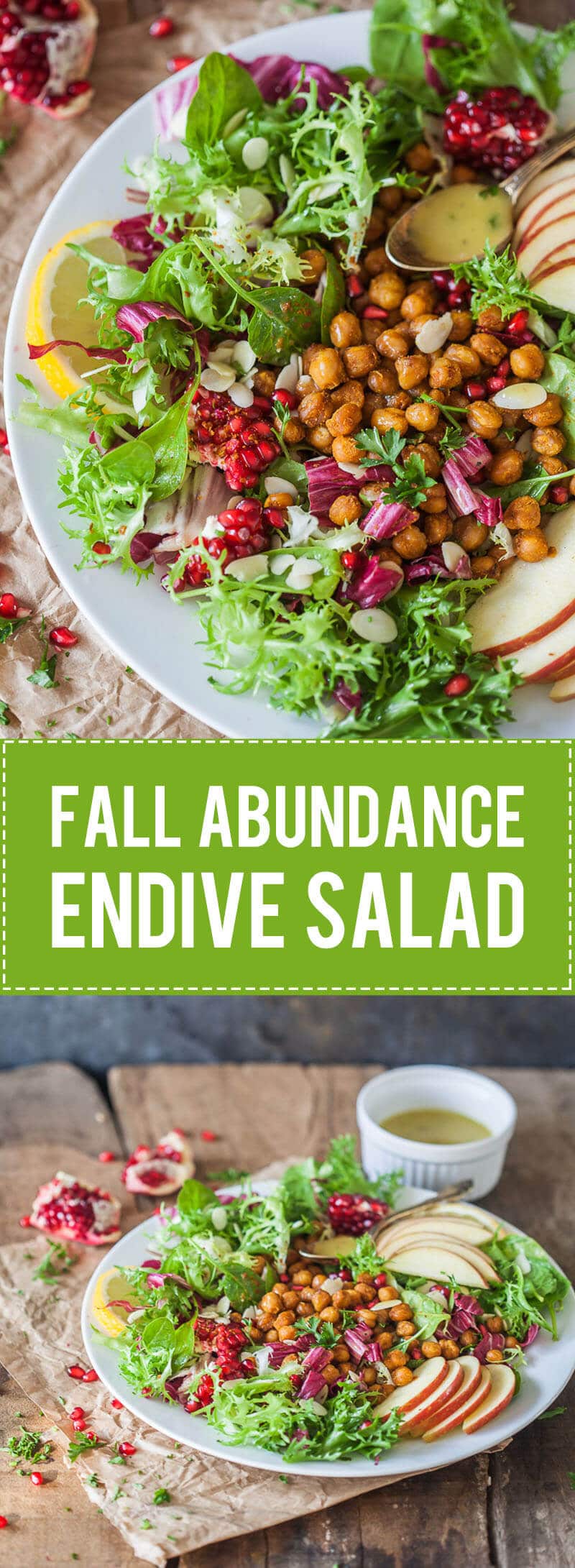 The Ultimate Fall Abundance Endive Salad is topped with Crispy Chickpeas, Apples & Mustard Vinaigrette. Vegan and Gluten-Free! | Vibrant Plate