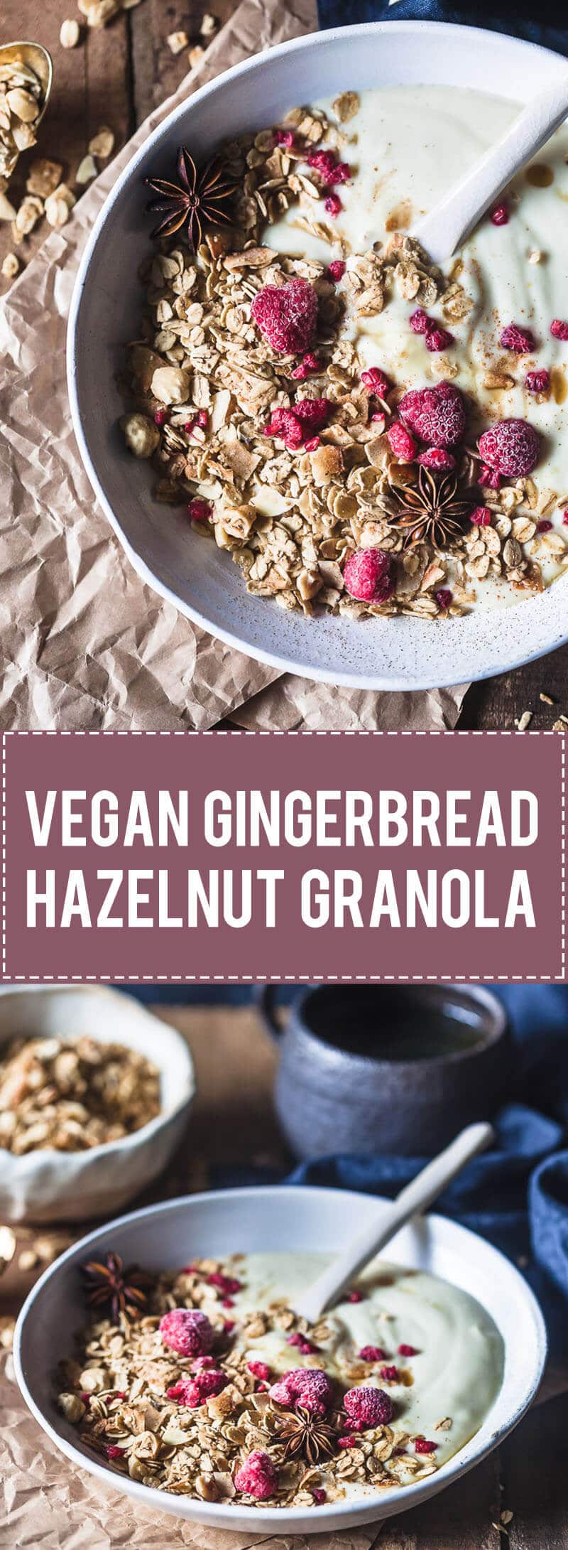 This Gingerbread Hazelnut Granola is simply amazing! Packed full of festive flavors, vegan & gluten-free!