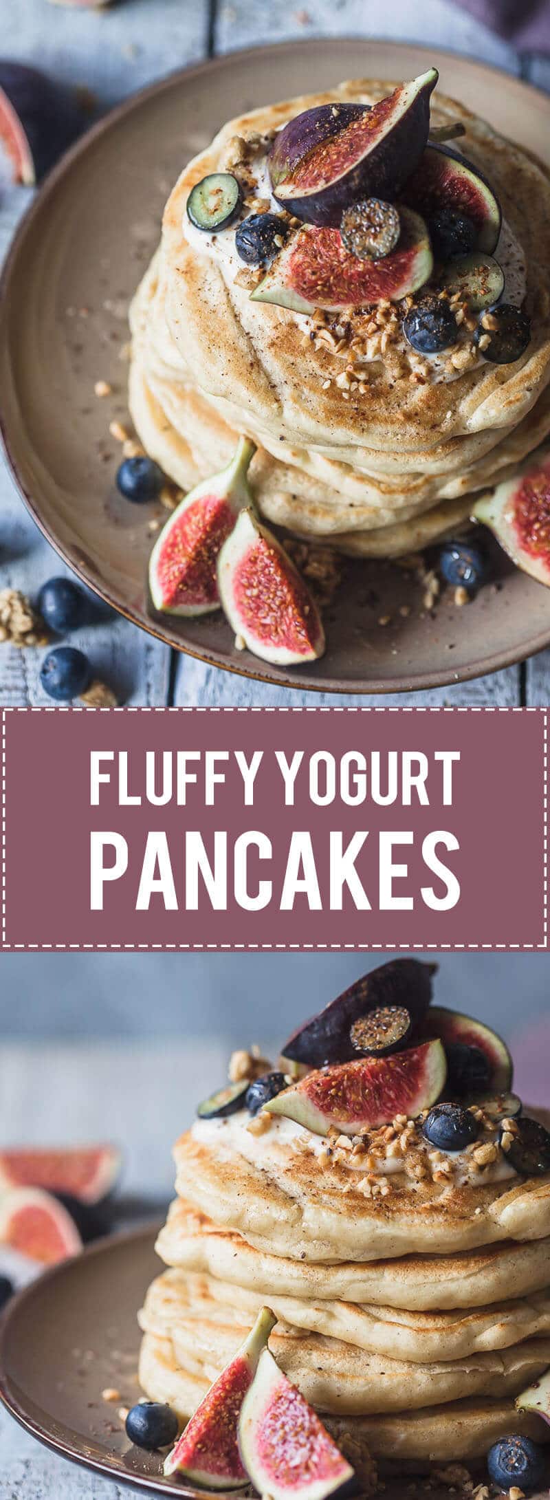 Delicious and Fluffy Yogurt Pancakes are a perfect start to your day. These pancakes are dairy-free! #pancakes #figs #breakfast