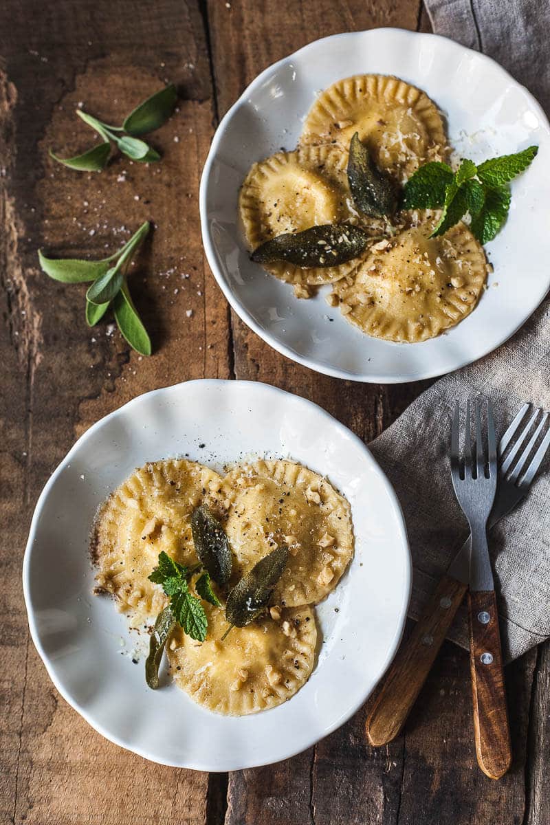 This Smoked Ricotta Ravioli in Sage Butter Sauce is a breeze to make, vegetarian and delicious! |Vibrant Plate