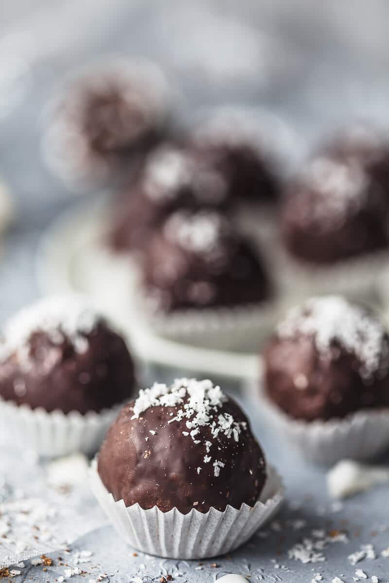 These amazing Vegan and Gluten-Free Dark Chocolate Coconut Truffles are pure bliss in every single bite! | Vibrant Plate