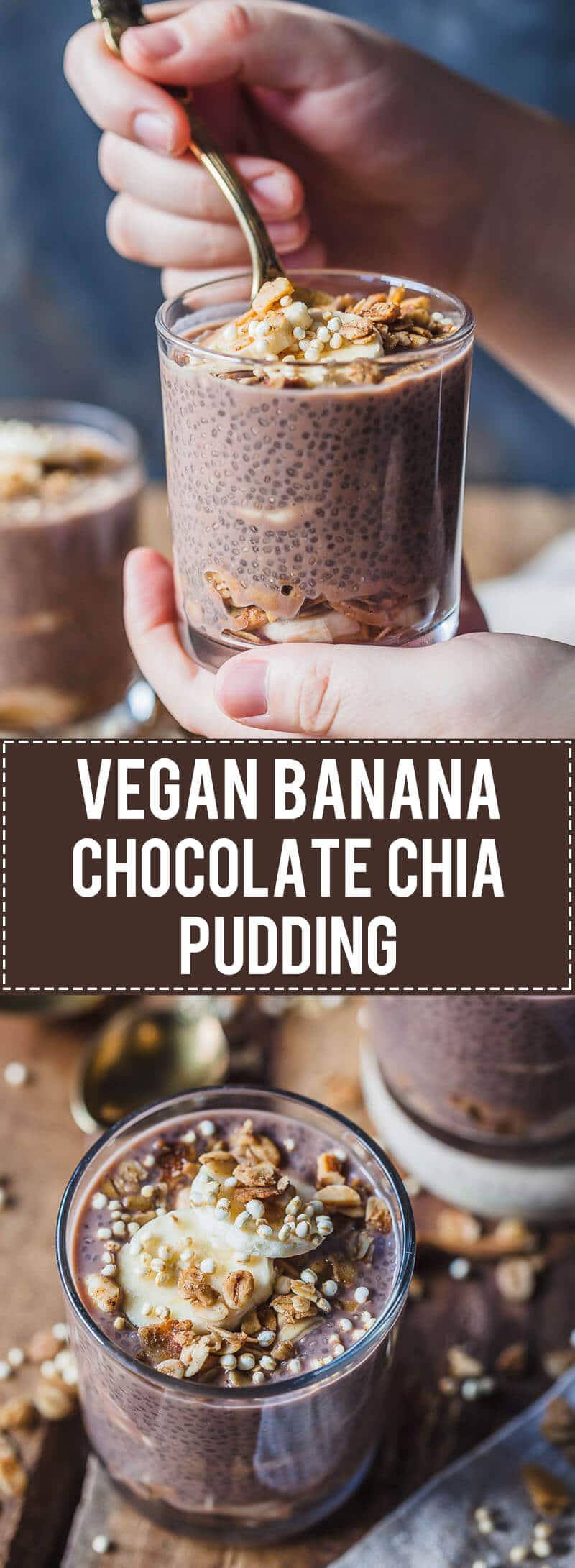 An easy 5-ingredient Banana Chocolate Chia Pudding that is delicious and vegan, and just perfect for your on-the-go mornings!