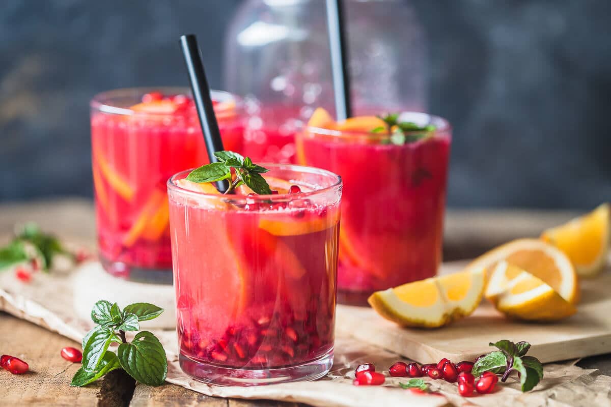Homemade Healthy Orange and Pomegranate Juice - Vibrant plate