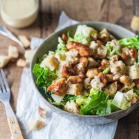 Easy Chicken Caesar Salad with Worry-Free Dressing is a lightened-up version that uses no eggs or anchovies. | Vibrant Plate