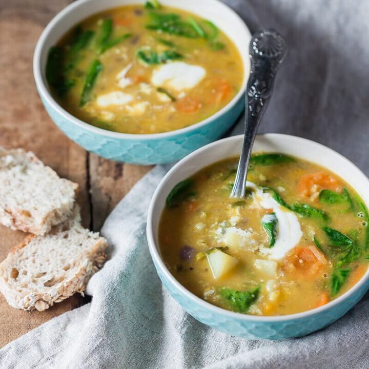 Creamy Lentil Soup is a hearty vegan one-pot soup with lentils, pumpkin and spinach. | Vibrant Plate