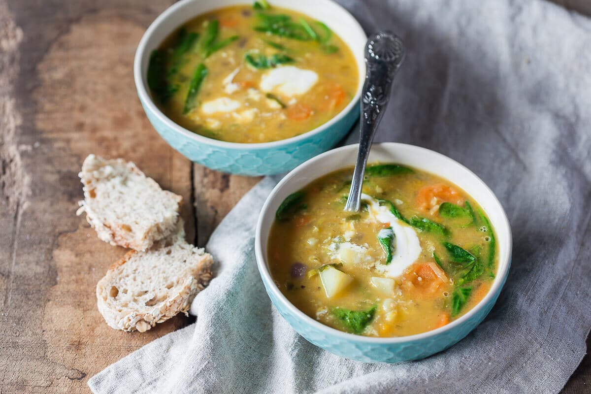 Creamy Lentil Soup is a hearty vegan one-pot soup with lentils, pumpkin and spinach. | Vibrant Plate