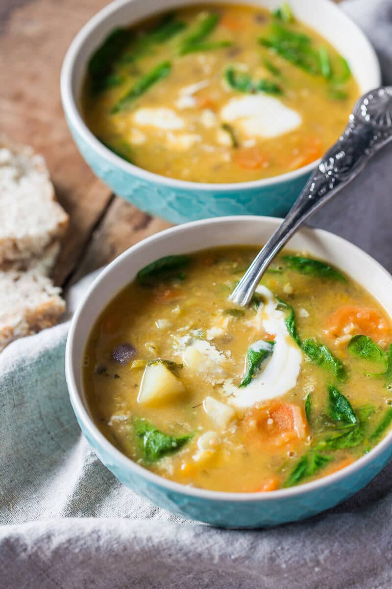 Creamy Lentil Soup is a hearty vegan one-pot soup with lentils, pumpkin and spinach. | Vibrant Plate