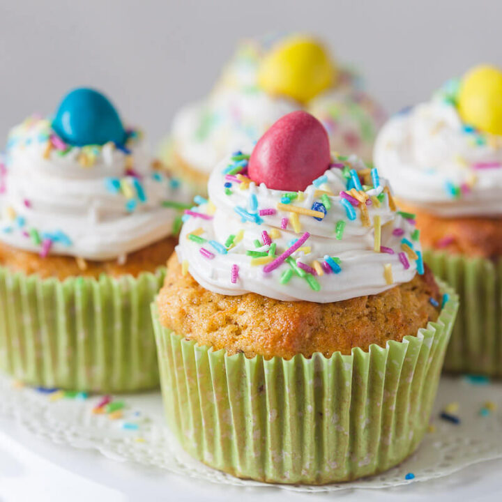 These cute Carrot Cake Cupcakes are a healthy & tasty treat or breakfast! Dairy-Free & Easy! | Vibrant Plate