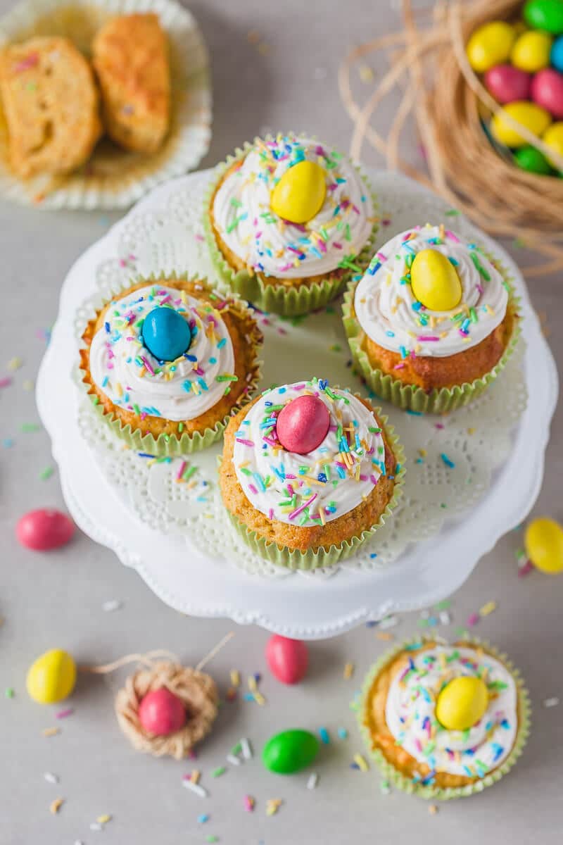 These cute Carrot Cake Cupcakes are a healthy & tasty treat or breakfast! Dairy-Free & Easy! | Vibrant Plate