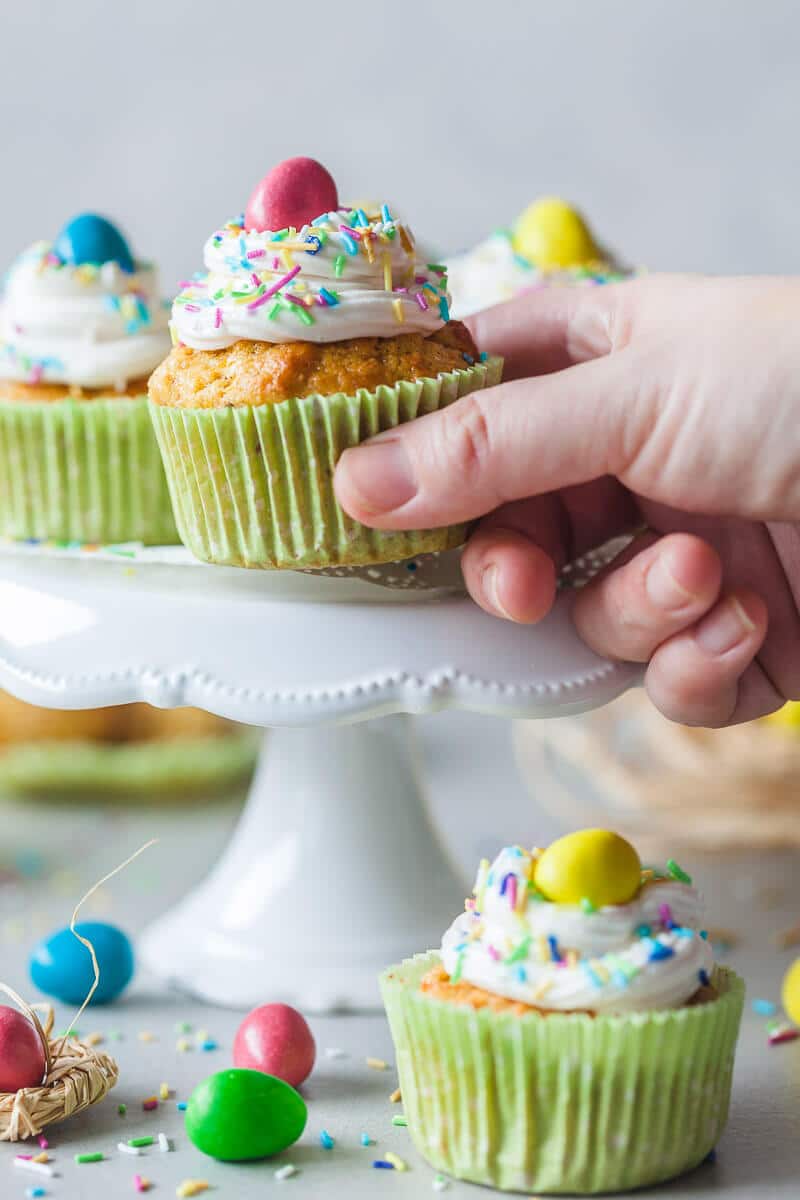 These cute Carrot Cake Cupcakes are a healthy & tasty treat or breakfast! Dairy-Free & Easy! | Vibrant Plate