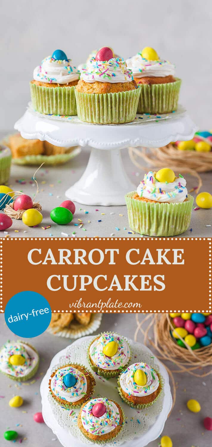 These cute Carrot Cake Cupcakes are dairy-free and absolutely delicious, with plenty of carrots and low on flour or sugar. A healthy tasty treat!