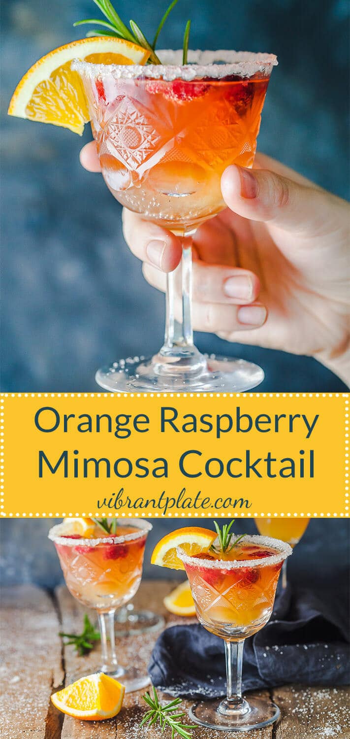 An excellent brunch drink, this Orange Raspberry Mimosa Cocktail is the perfect fit to celebrate the arrival of spring!