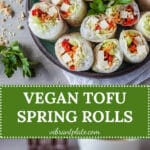 These colorful Vegan Tofu Spring Rolls are paired with a delicious peanut dipping sauce. A delicious gluten-free meal in just 30 minutes! | Vibrant Plate