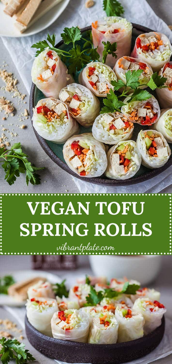 These colorful Vegan Tofu Spring Rolls are paired with a delicious peanut dipping sauce. A delicious gluten-free meal in just 30 minutes!