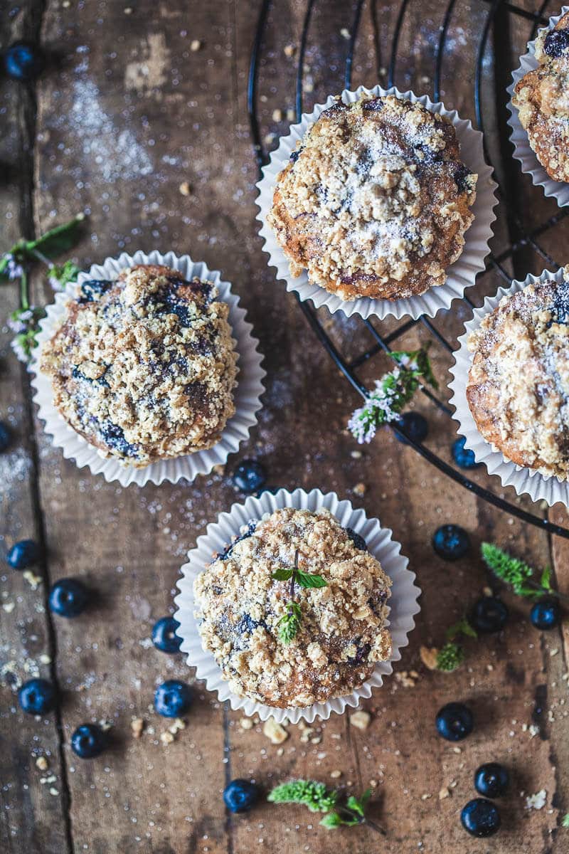 The perfect Yogurt Blueberry Breakfast Muffins, tender and fluffy in the middle, crisp and crunchy on top. | Vibrant Plate