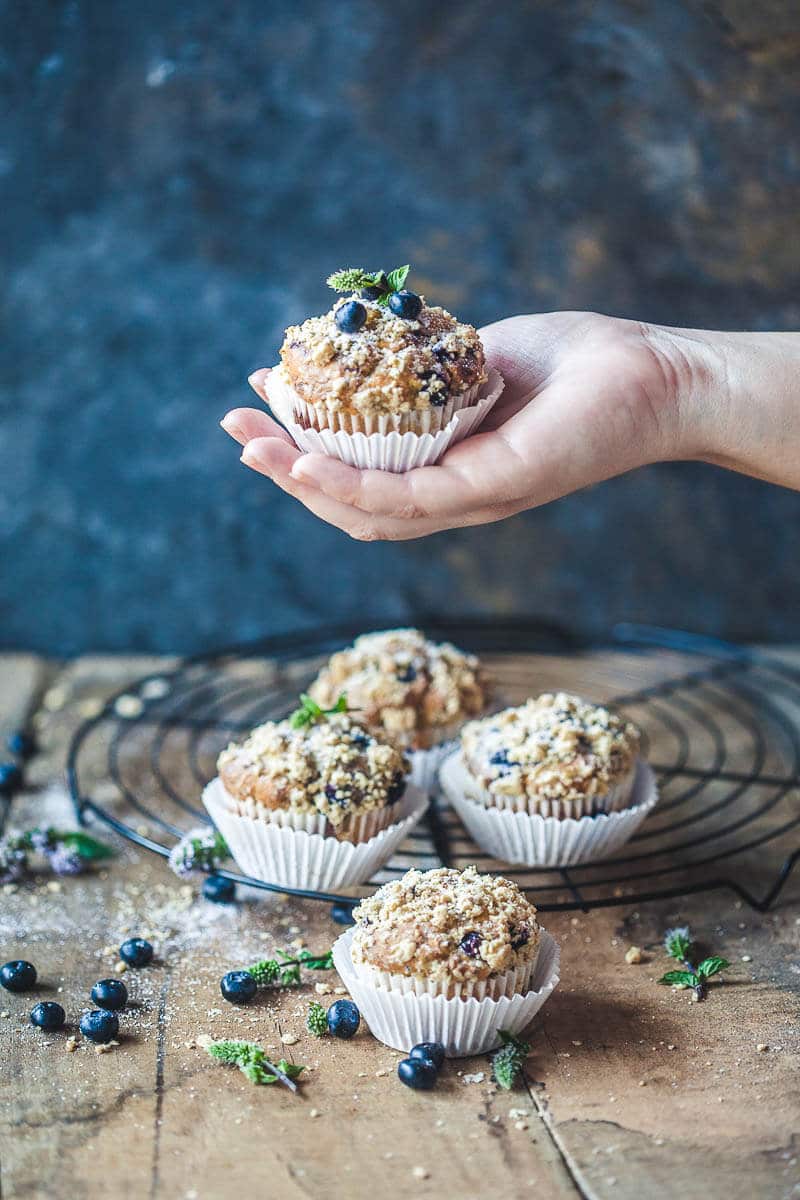 The perfect Yogurt Blueberry Breakfast Muffins, tender and fluffy in the middle, crisp and crunchy on top. | Vibrant Plate