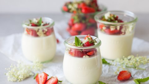 Elderflower Panna Cotta With Macerated Strawberries Vibrant Plate