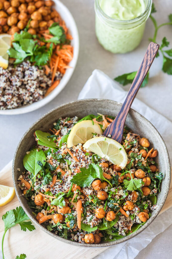 Chickpeas Kale Quinoa Buddha Bowl {Vegan} Vibrant plate