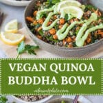 This Vegan Quinoa Buddha Bowl uses kale and roasted chickpeas and is completed by a delicious Avocado Cream Dressing! | Vibrant Plate