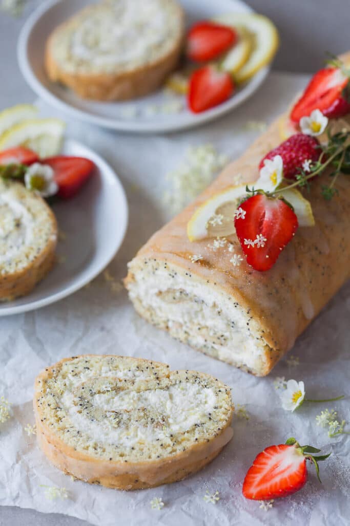 Creamy Lemon Poppy Seed Roulade Vibrant plate