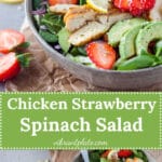 A beautiful spring Strawberry Spinach Salad with Grilled Chicken and Avocado for a healthy and filling meal! | Vibrant Plate