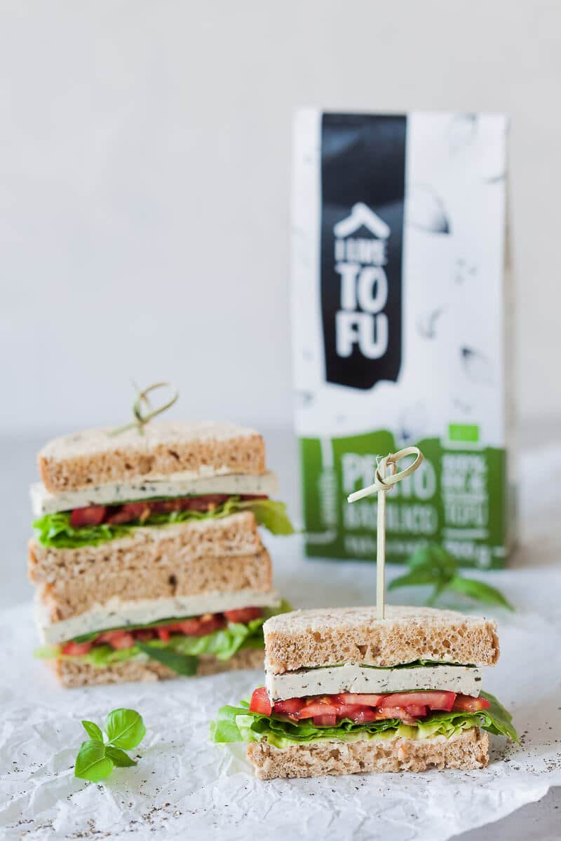 This Vegan Basil Tomato Tofu Sandwich is a quick and easy summer snack idea. Ready in 15 minutes! | Vibrant Plate