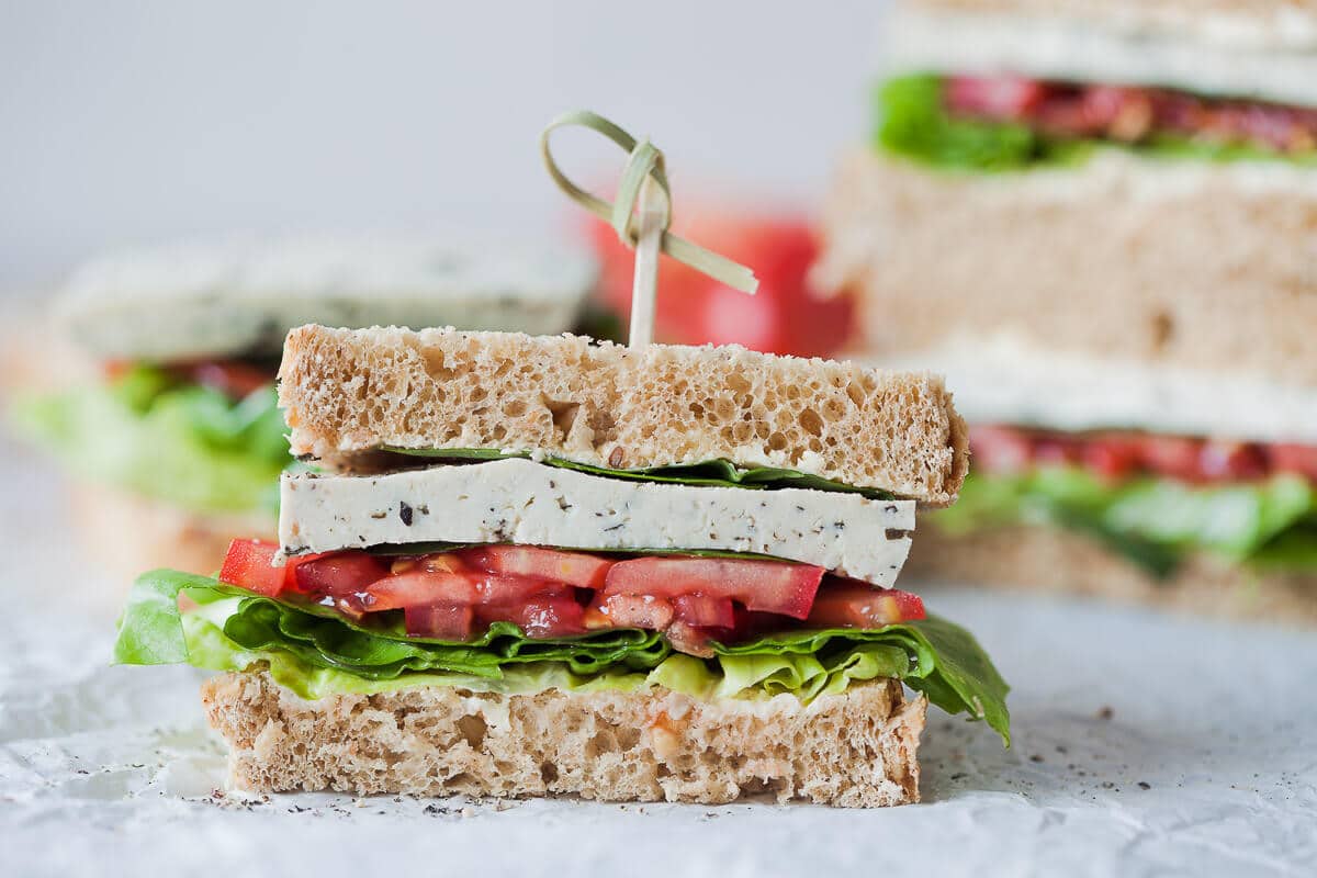 Basil Tomato Tofu Sandwich Vegan - Vibrant plate
