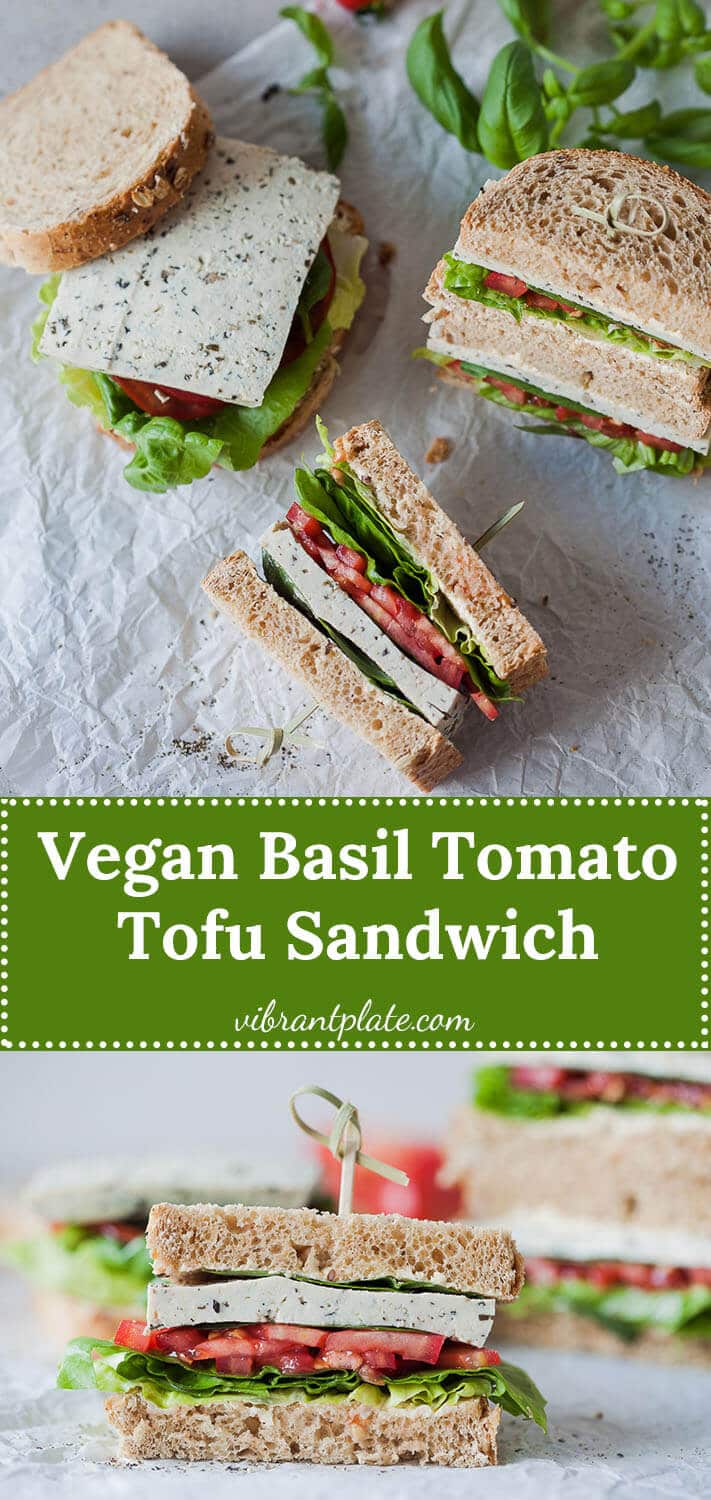 Basil Tomato Tofu Sandwich Vegan - Vibrant plate