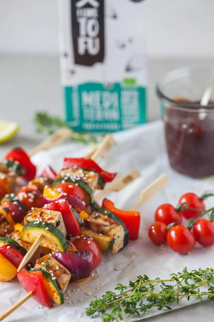 Vegan Grilled Tofu Skewers {LowCarb} Vibrant plate