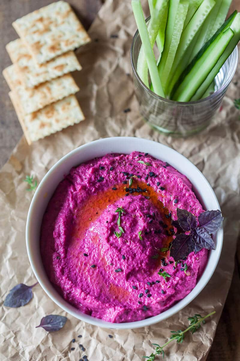 Make a lasting impression by serving this Hot Pink Beetroot Hummus. Delicious, Nutritions, Vegan & Gluten-Free! | Vibrant Plate