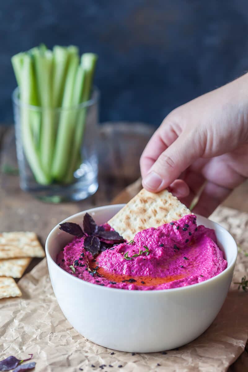 Make a lasting impression by serving this Hot Pink Beetroot Hummus. Delicious, Nutritions, Vegan & Gluten-Free! | Vibrant Plate