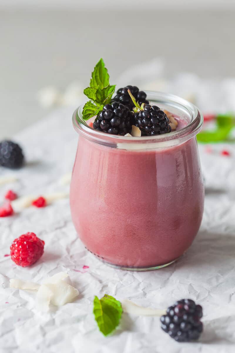 This Blackberry Coconut Vegan Panna Cotta is a refreshing summer dessert made with blackberries and coconut milk. | Vibrant Plate