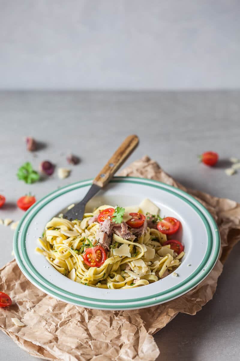 Delicious Zucchini Tuna Egg Noodles that are ready in just 15 minutes! This recipe is dairy-free. | Vibrant Plate